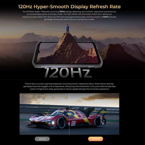  Téléphone robuste HOTWAV Hyper 7, 8 Go + 256 Go, 10 800 mAh, écran 6,6 pouces, Android 14, MediaTek Dimensity 7050 5G, réseau : 5G, OTG, NFC (jaune) SH256Y1179-025